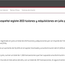 El mercado transaccional espaol registra 203 fusiones y adquisiciones en julio por 7.694 millones